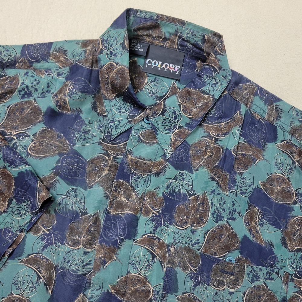 Colore Italia Mens Large Multicolor All Over Geometric Button Up 100% Silk
